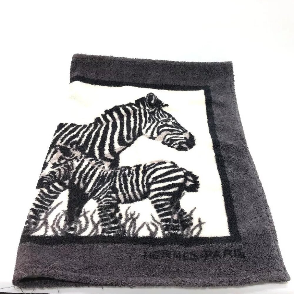 HERMES zebra Towel blanket cotton Black/gray